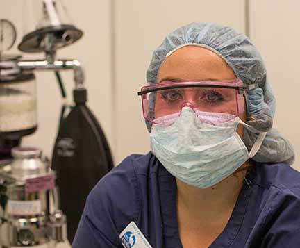 Nurse anesthetist wearing laser safety glasses
