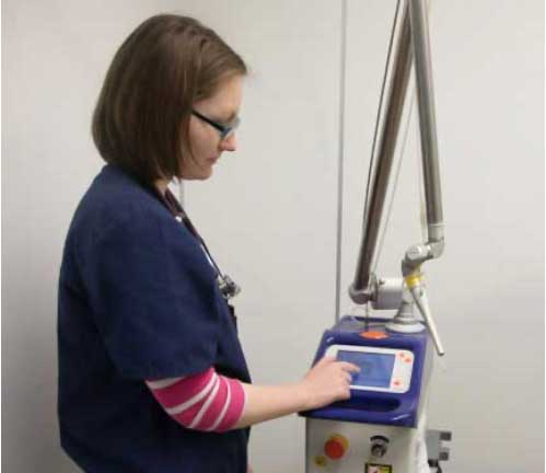 Calibrating the surgical laser.