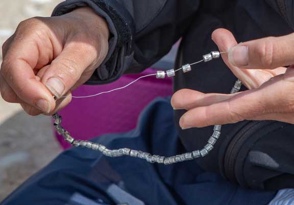 Picking bands to put on the legs